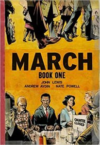 Book cover of March: Book 1 by John Lewis, Andrew Aydin, and Nate Powell